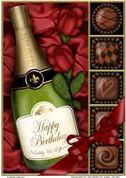 A4 Birthday Champers Chocs N Roses Card Topper