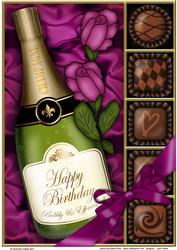 A4 Birthday Champers Chocs N Roses Card Topper