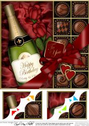 8 x 8 Birthday Champers Chocs N Roses Scalloped Topper