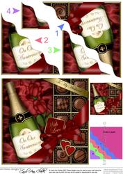 Husband Anniversary Champers Chocs N Roses Wavy Corner Toppe