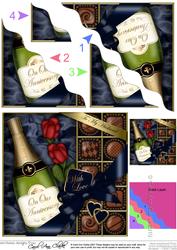 Husband Anniversary Champers Chocs N Roses Wavy Corner Toppe