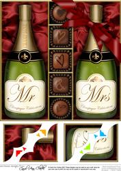 8 x 8 Mr & Mrs Champers N Chocs Scalloped Corner Topper
