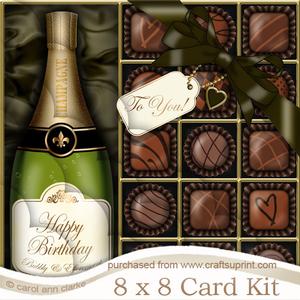 8 x 8 Birthday Champers N Chocs Scalloped Corner Kit