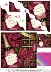Wife Anniversary Champers Chocs N Roses Wavy Corner Topper