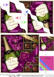 Wife Anniversary Champers Chocs N Roses Wavy Corner Topper