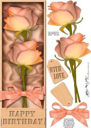 Large Dl Birthday Roses in a Box Quick Card 3D Decoupage