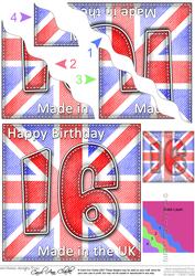 Flying the Flag Uk 16th Birthday Wavy Corner Side Stacker