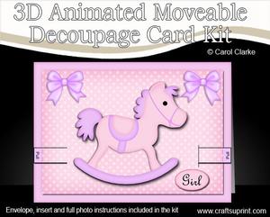 3D Rocking Horse Animated Moveable Decoupage Card Kit