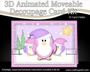 3D Penguins Animated Moveable Decoupage Card Kit