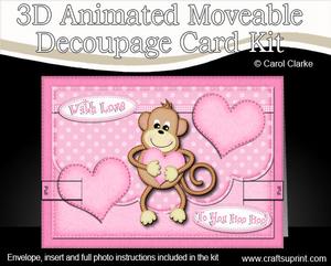 3D Chunky Monkey Animated Moveable Decoupage Card Kit