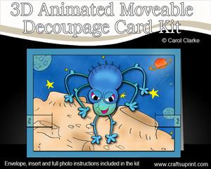 3D Aliens Animated Moveable Decoupage Card Kit