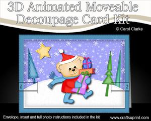 3D Xmas Teddy Animated Moveable Decoupage Card Kit