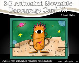 3D Aliens Animated Moveable Decoupage Card Kit