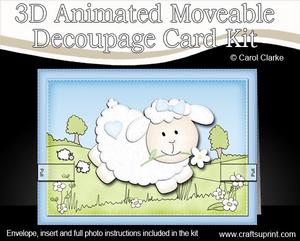 3D Little Lamb Blue Animated Moveable Decoupage Card Kit