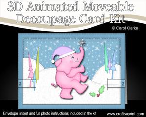 3D Xmas Elephant Animated Moveable Decoupage Card Kit