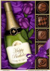 A4 Birthday Champers Chocs N Roses Card Topper