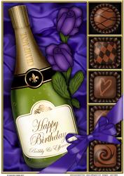 A4 Birthday Champers Chocs N Roses Card Topper
