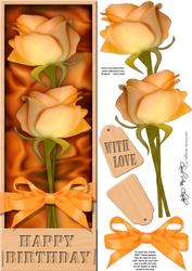 Large Dl Birthday Roses in a Box Quick Card 3D Decoupage