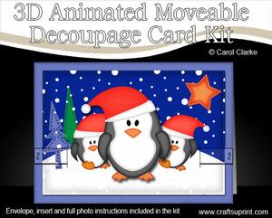 3D Penguins Animated Moveable Decoupage Card Kit