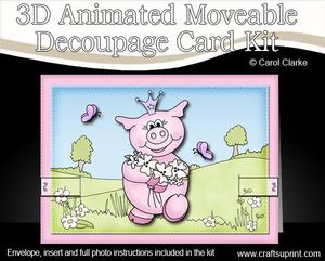 3D Princess Piggywig Animated Moveable Decoupage Card Kit