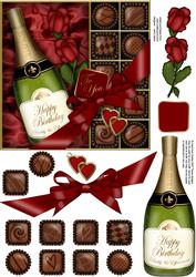 Birthday Champers Chocs N Roses Quick Card 3D Decoupage