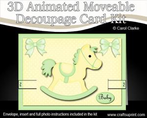 3D Rocking Horse Animated Moveable Decoupage Card Kit