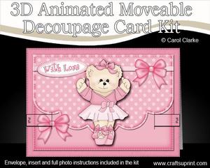 3D Ballet Teddy Animated Moveable Decoupage Card Kit