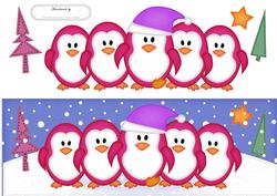 Large Dl Penguins on Parade Quick Card with 3D Decoupage