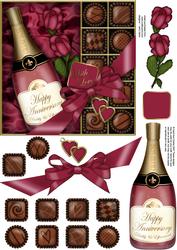 Anniversary Champers Chocs N Roses Quick Card 3D Decoupage