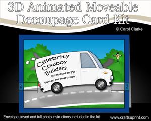 3D Cowboy Builders Van Animated Moveable Decoupage Card Kit