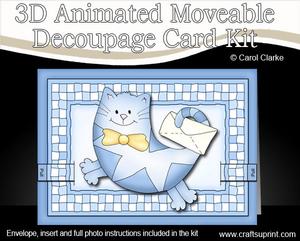 3D Curious Cat Animated Moveable Decoupage Card Kit
