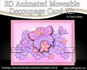 3D Blossoms N Butterflies Animated Moveable Decoupage Card K