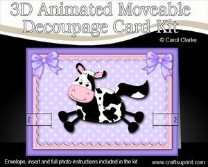 3D Milly Moo Cow Animated Moveable Decoupage Card Kit