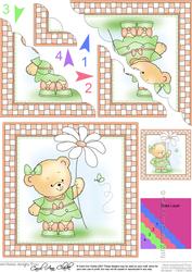 Hunney Bear Rosie has a Flower - Scalloped Corner Stacker