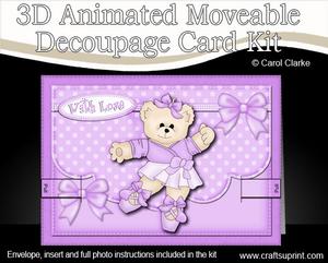3D Ballet Teddy Animated Moveable Decoupage Card Kit