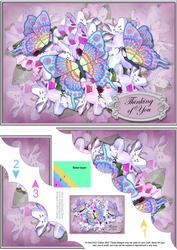 A5 Thinking of You Flowers N Butterfly Scallop Corner