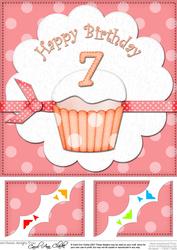 8 x 8 7th Birthday Cupcake Felties Scalloped Corner Topper