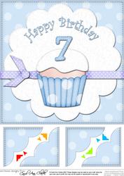 8 x 8 7th Birthday Cupcake Felties Scalloped Corner Topper