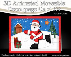 3D Skating Santa Animated Moveable Decoupage Card Kit
