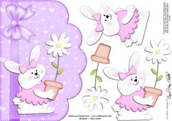 A5 Little Bunny Girl Felties Scalloped Edge N 3D Decoupage