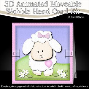 3D Little Lamb Pink Animated Moveable Wobble Head Card Kit