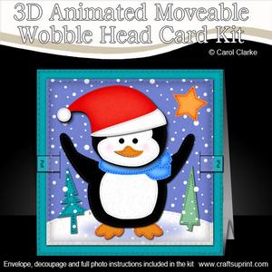 3D Xmas Penguin Animated Moveable Wobble Head Card Kit