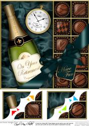 8 x 8 Retirement Champers N Chocs Scalloped Corner Topper