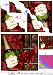 Anniversary Champers Chocs N Roses Wavy Corner Topper