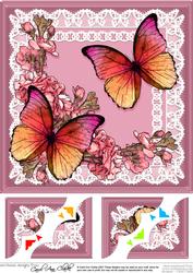 8 x 8 Butterflies and Flowers N Lace Scalloped Corner Topper