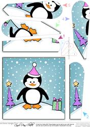 Cute Xmas Penguin Quick Card with Fan Pyramage Topper