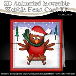 3D Sledging Robin Animated Moveable Wobble Head Card Kit