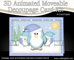 3D Penguins Animated Moveable Decoupage Card Kit