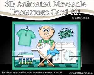 3D Ironing Man Animated Moveable Decoupage Card Kit
