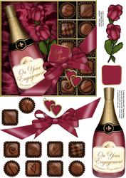 Engagement Champers Chocs N Roses Quick Card 3D Decoupage